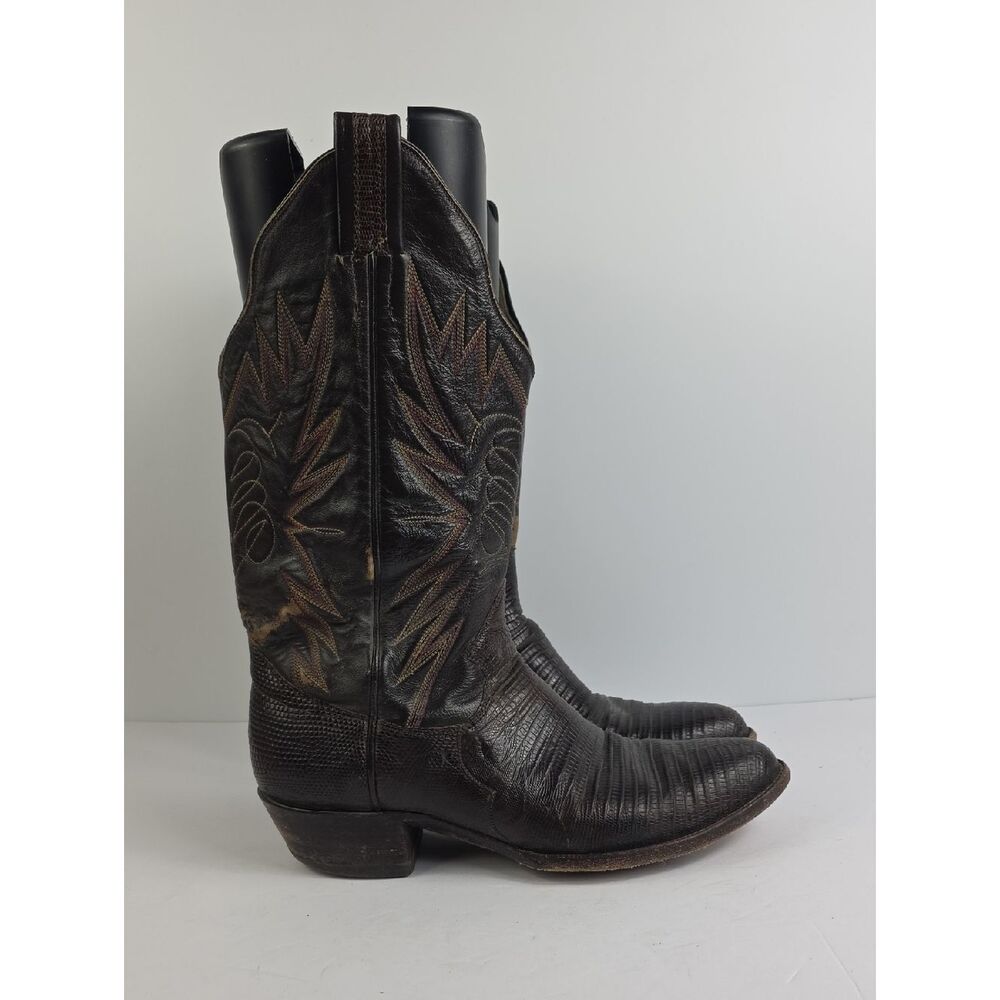 Vintage Sanders Boot Lizzard Brown‎ Leather Men's Cowboy Boots Size 10 1/2 - Picture 4 of 12